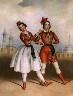Carlotta Grisi and Jules Perrot in "La Polka". Litography by J.Bouvier. 1844.
